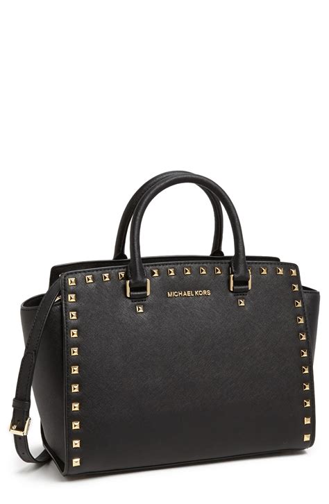 michael kors selma black studded satchel|selma leather satchel.